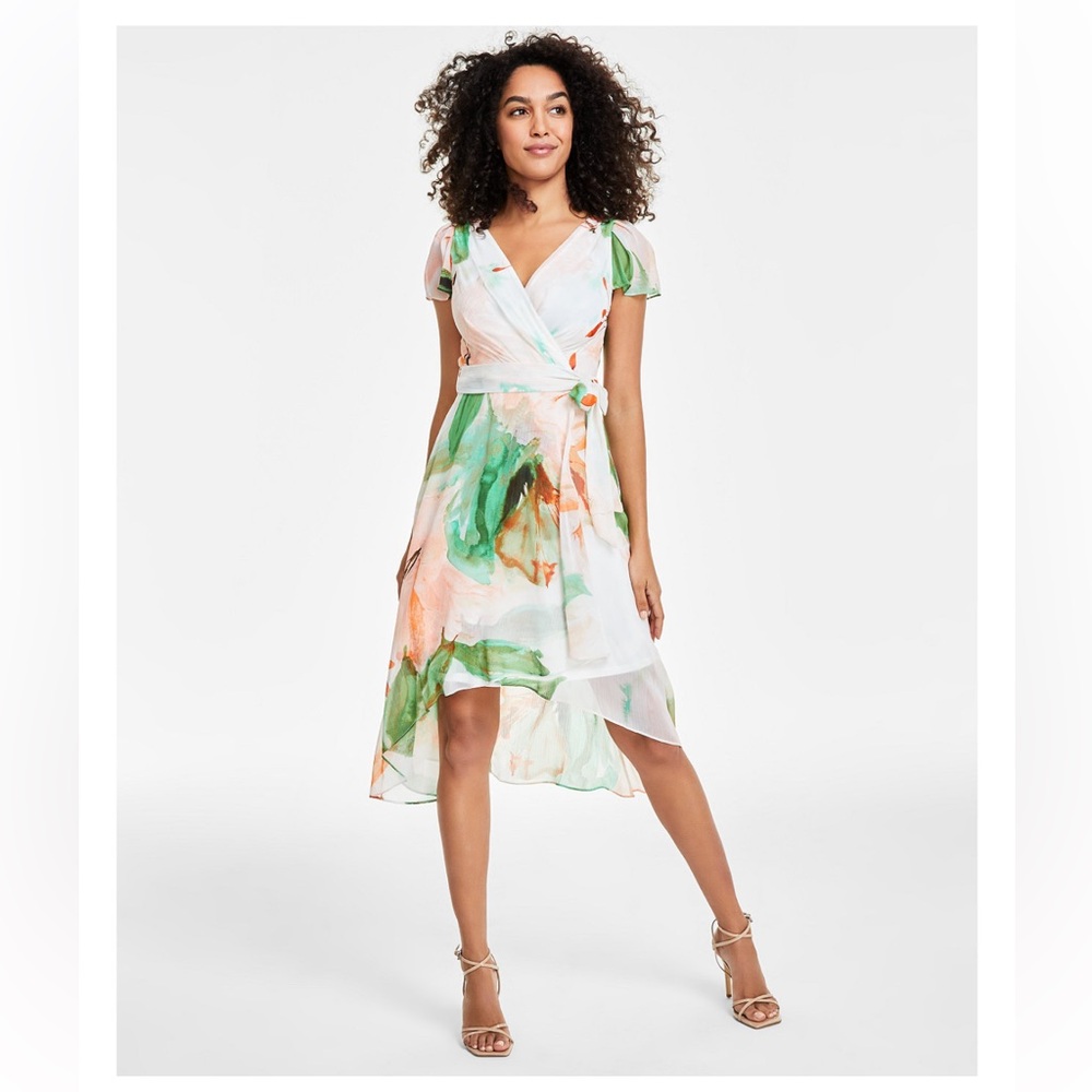 DKNY Women's Flutter-Sleeve Faux-Wrap Midi Dress